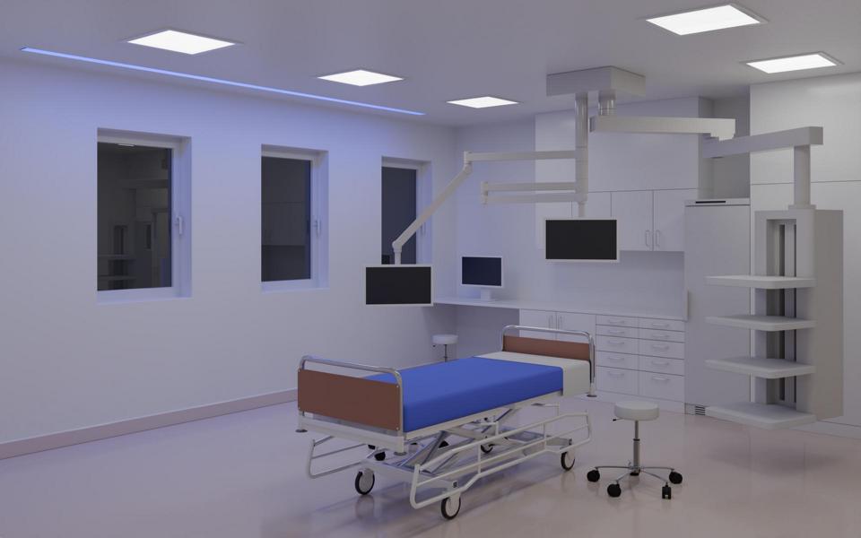 3D Visualisierung Endoskopie Bett mit Beleuchtung und Einrichtung